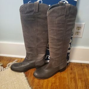 Grey leather boots